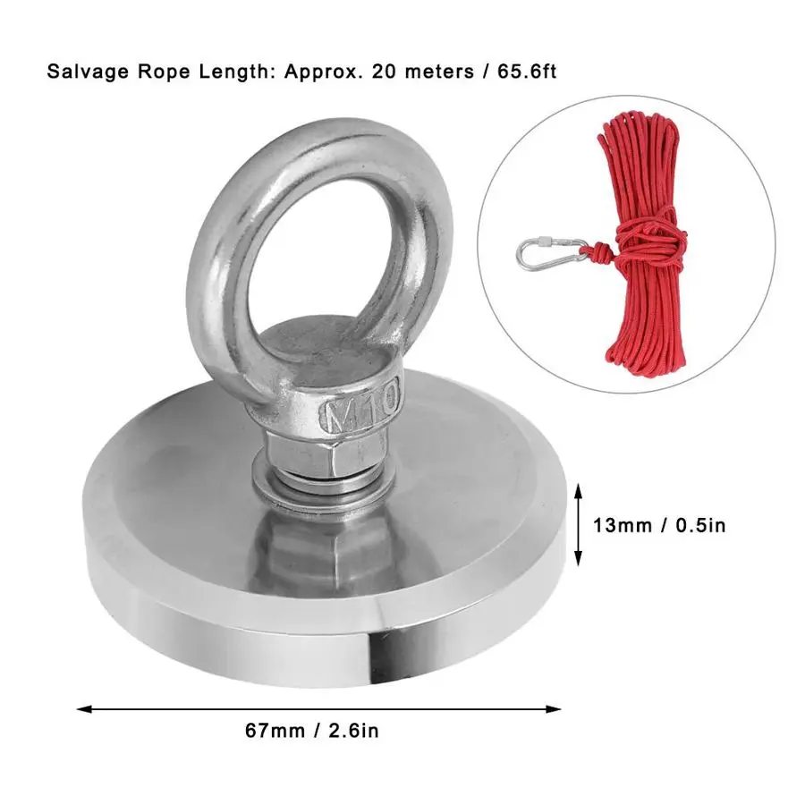 Магнитный рыболовный крючок D67 113 фунта/кг подъемный магнит встроенная