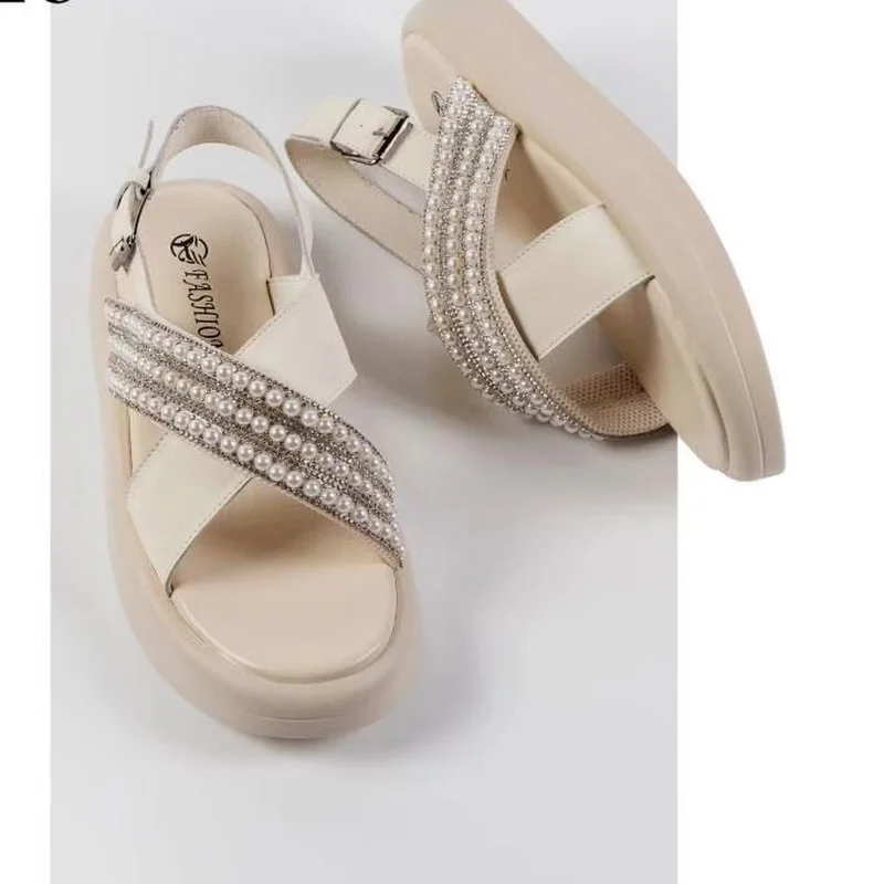 

Summer New Sandals Women Fashion Women's Sandals 2021 Rhinestone Beaded Platform Buckle Women's Shoes Casual Open Toe Sandals