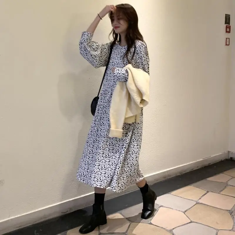 

Women 2021 Spring Autumn New Floral Dress and Knitted Cardigans Two Piece Suit Female Long Sleeve Sweater Coat 2-piece Set D267