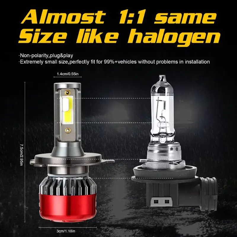 

1Pair Car Headlights LED H4 H7 H11 Lights Bulbs 12000LM DC9-30V 80W Waterproof Auto Fog Lamp 6000K