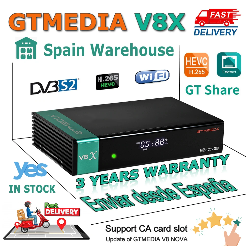 1080P Gtmedia v8X цифра спутниковый телевизионный ресивер DVB S2 V9 Prime Поддержка H.265