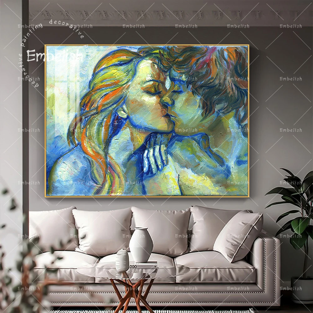 

Free Shipping A Young Couple In Love Sweet kiss HD Canvas Oil Paintings For Home Decor Living Room Wall Art Pictures
