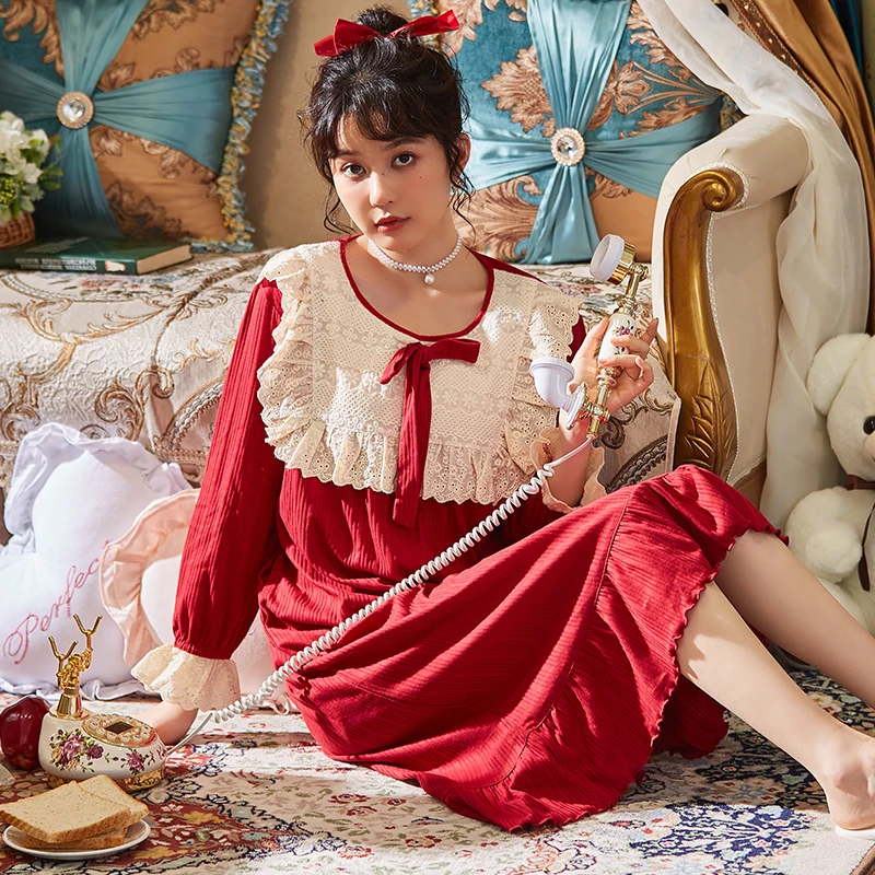 Женские ночные рубашки хлопковая Осенняя ночная рубашка с длинным рукавом