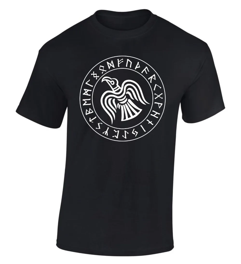 2018 модные новые футболки Odin's Raven Rune футболка норвежская мифология Viking Pagan Symbol