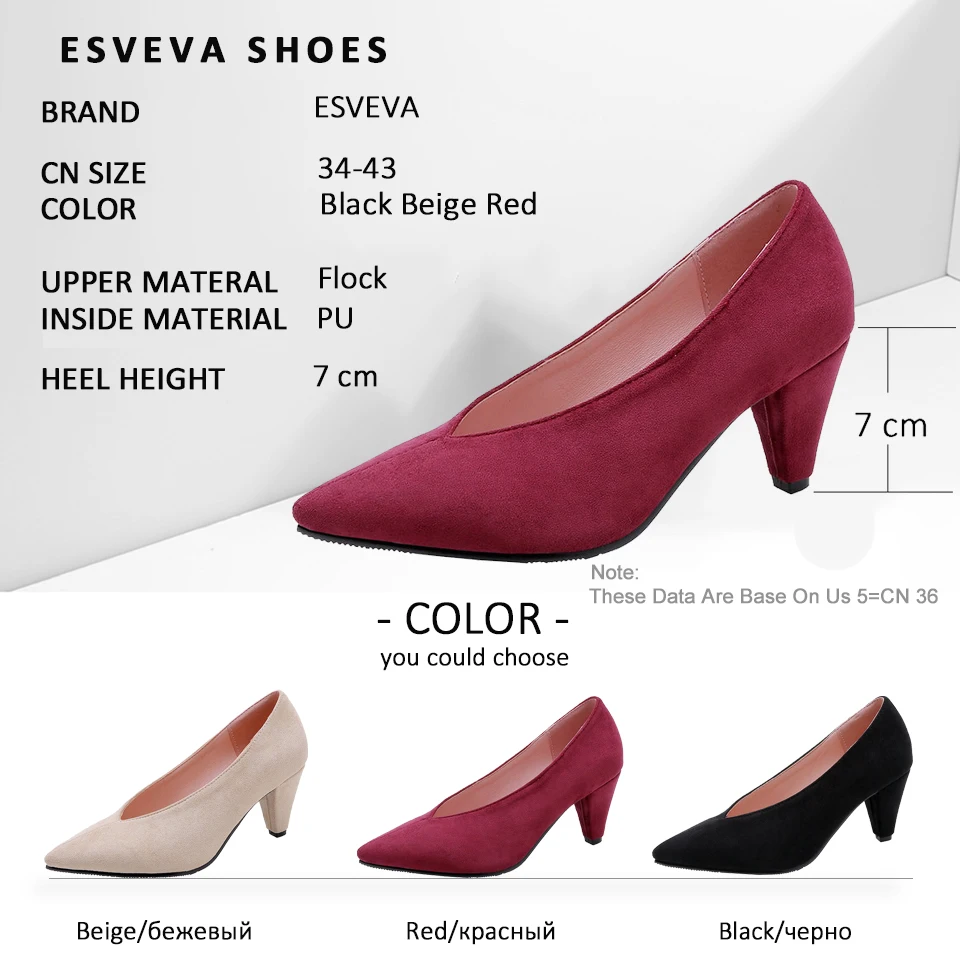 

ESVEVA 2019 Women Pumps Slip on Square High Heels Shoes Concise Square Heels Pointed Toe Women Shoes Pumps Size 34-43 Fashion