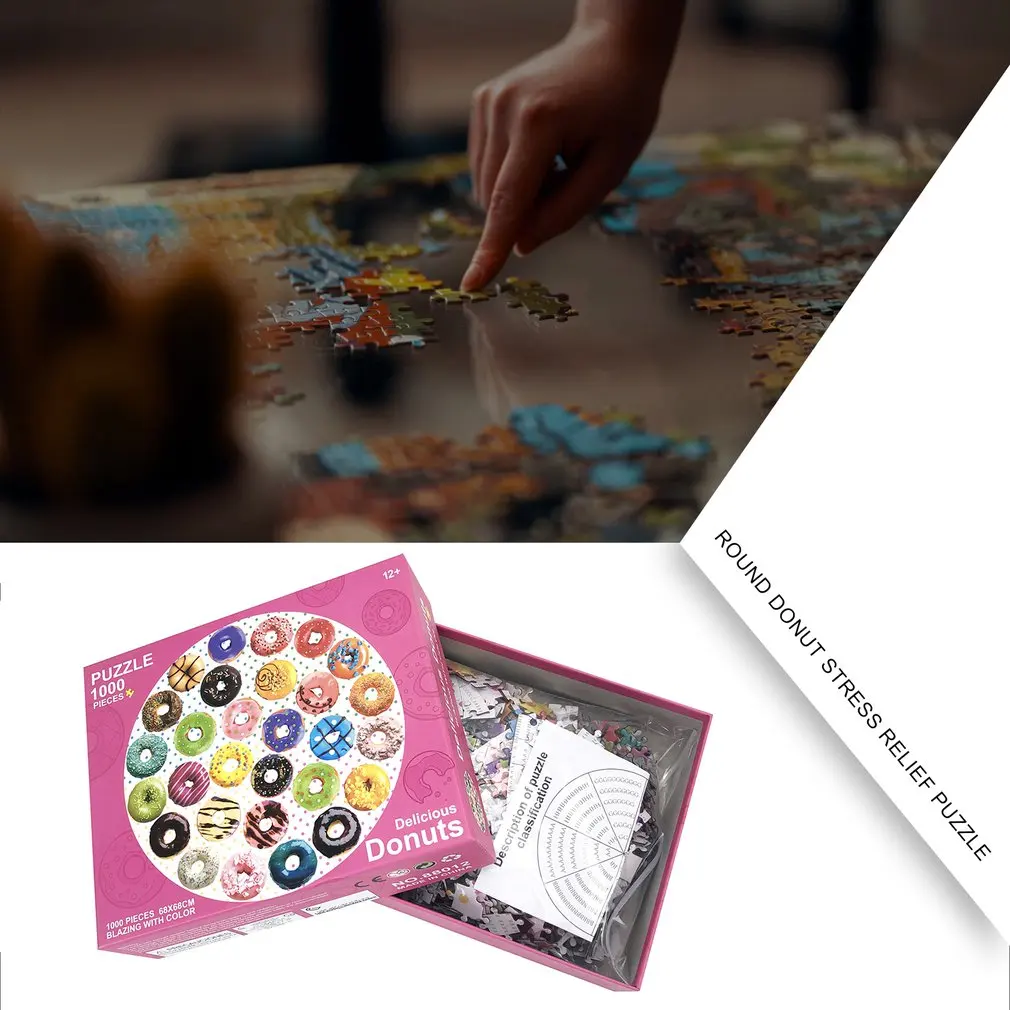 

1000pcs Round Donut Stress Relief Puzzle Decompression Puzzle Intellectual Educational Toy Parent-child Game