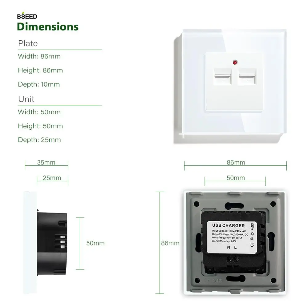 Настенная декоративная розетка BSEED с двумя USB-портами двойная черная золотая