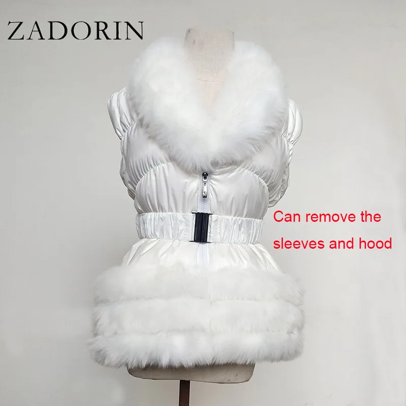 ZADORIN Winter Coat Women New Fashion Faux Fur Coat Detachable Sleeves Hood Duck Down Coats Hooded Black Puffer Jacket Outwear images - 6