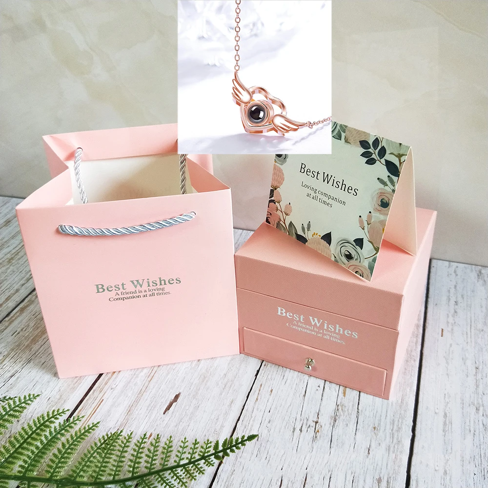 

2020 Роза ожерелье Подарочная коробка 100 языковых версий я люблю Ваше ожерелье девушка подарок идеальный подарок на день Святого Валентина