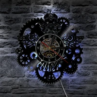 3d decorative steampunk clock vinyl record wall clock modern design gear wall watch with 7 different color led change home decor