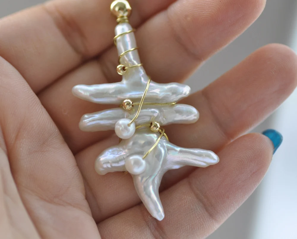 

MCT·STAR Z10679 Handwork Twine 50mm White Baroque Keshi Reborn Pearl Pendant