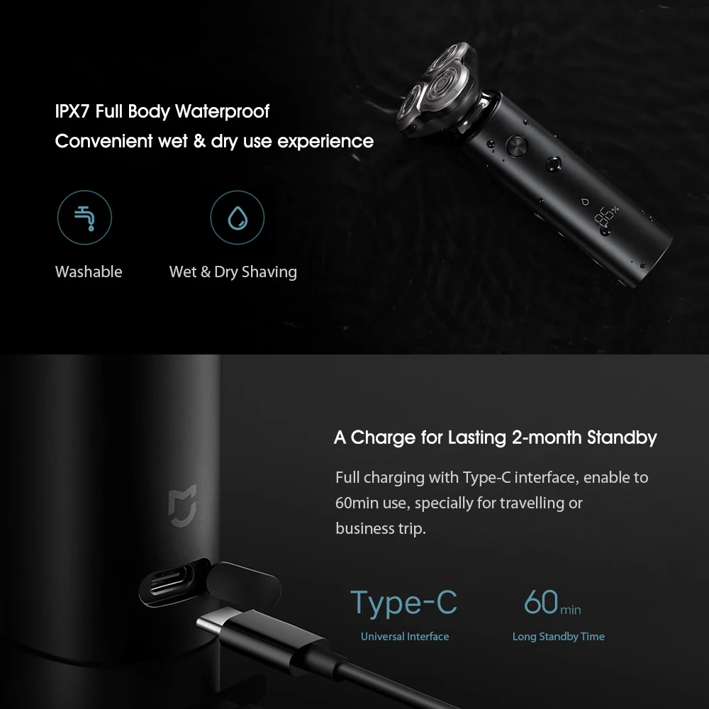 Xiaomi Mijia электробритва S500 Водонепроницаемая Мужская бритва триммер для бороды 3 головки гибкий сухой влажный моющийся основной-суб двойное лезвие Удобная Чистка