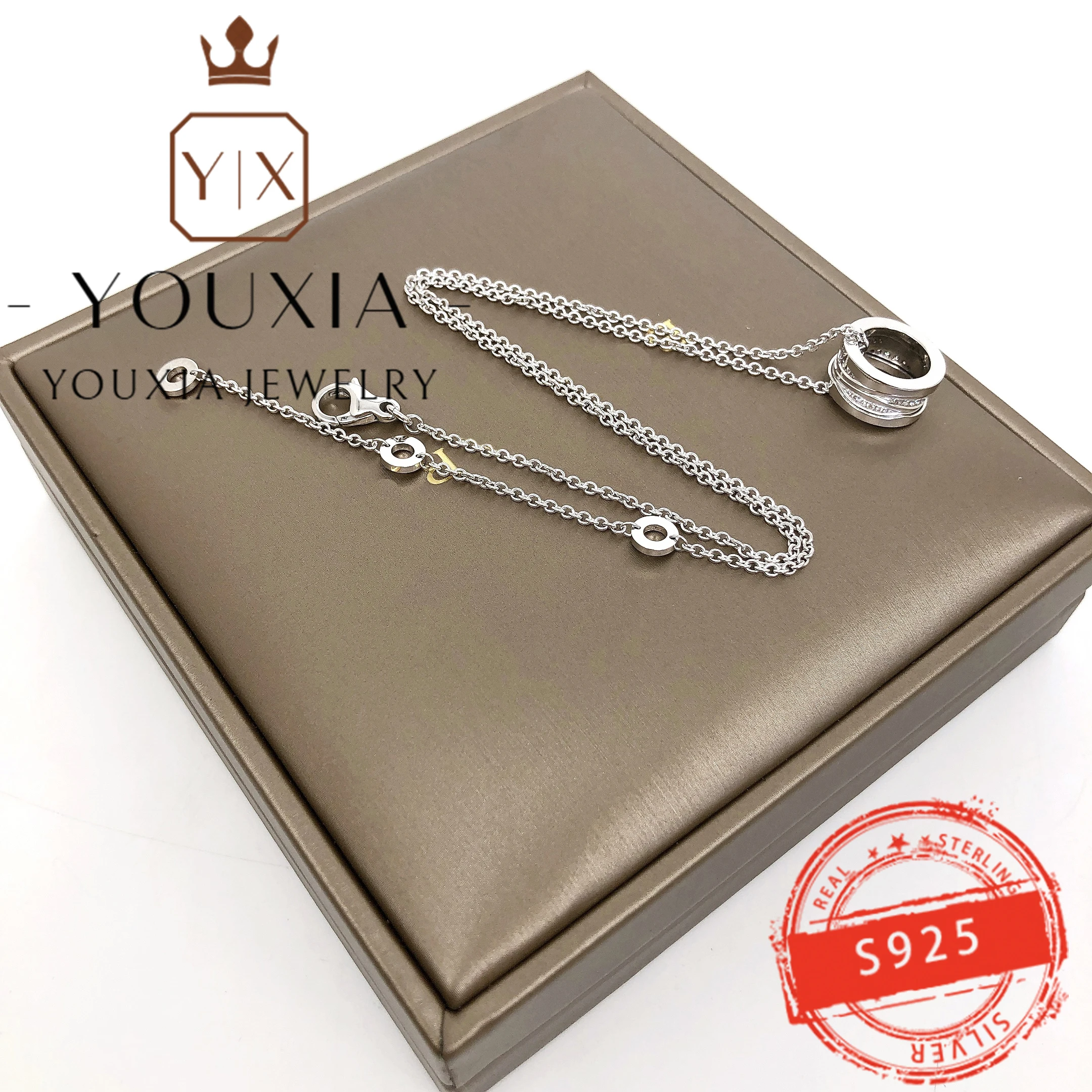 

1:1 Making 925 Sterling Silver Custom Simple And Personalized Platinum Staggered Design Exquisite Necklace