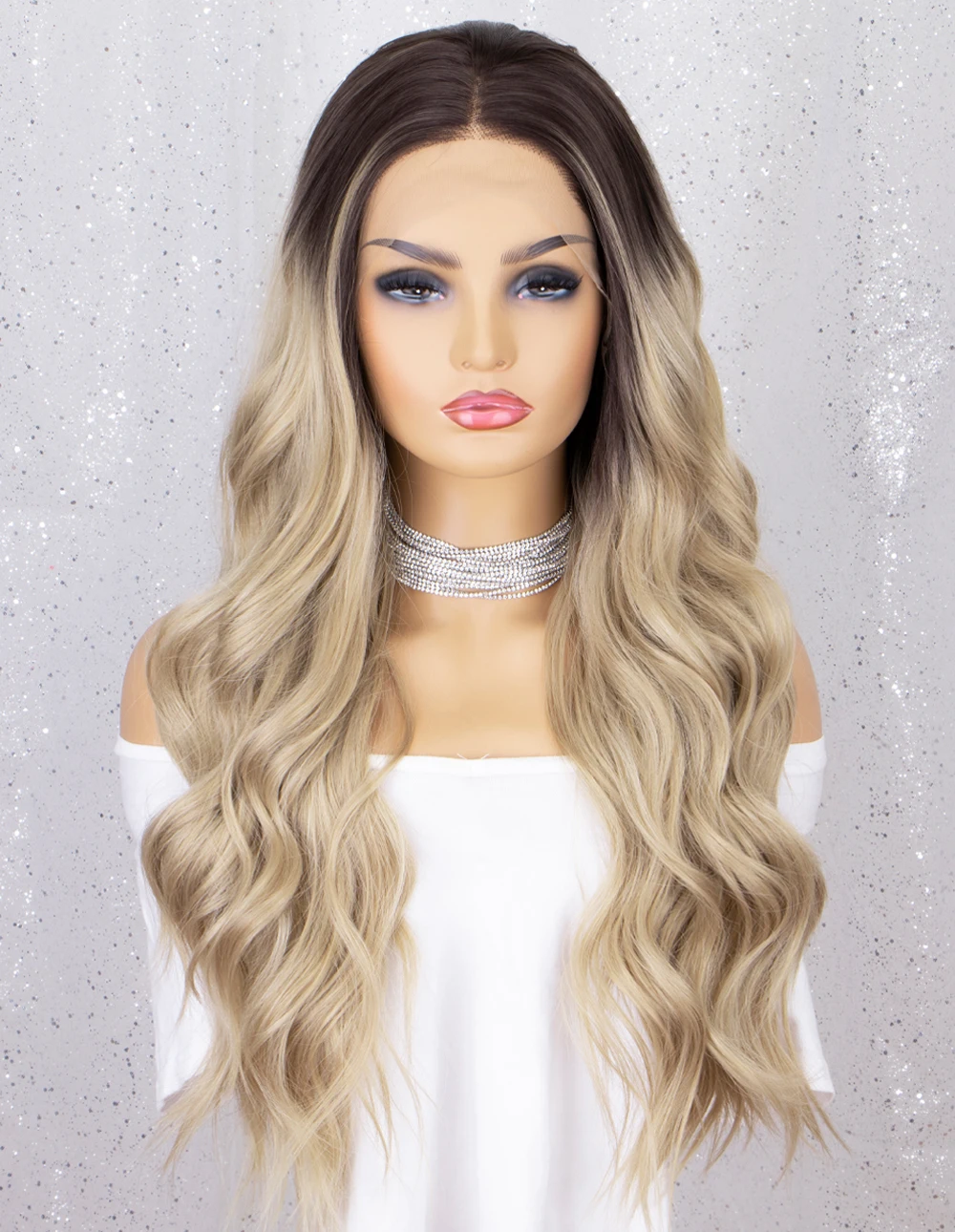 Kryssma Ombre Blonde Synthetic Lace Front Wig For Women 24inch Long Wave Wig With Baby Hair Daily Use Party Cosplay Wig