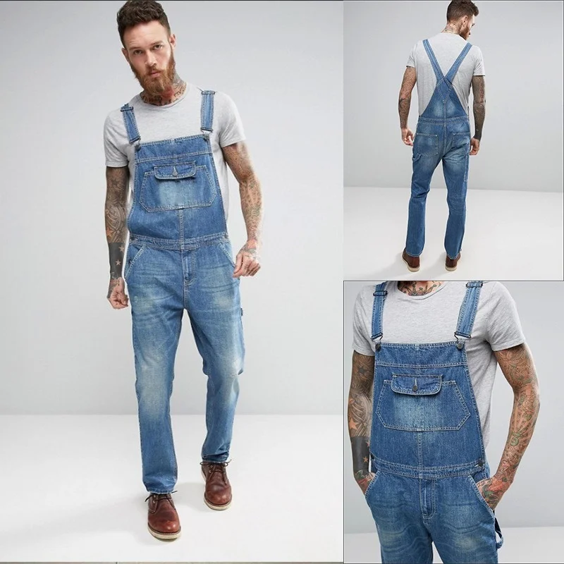 

WEPBEL Men's Fitness Denim Overalls Fashion Long Jeans Pants Denim Jumpsuit Rompers Cargo Bib Pants ropa de hombre