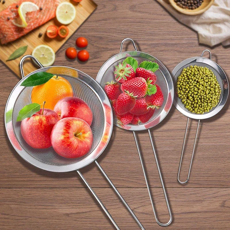

Fine Mesh Strainers (4 Set), 3 Wire Strainers and 1 Kitchen Food Strainer, Colander Sifters for Baking, Drain and Rinse