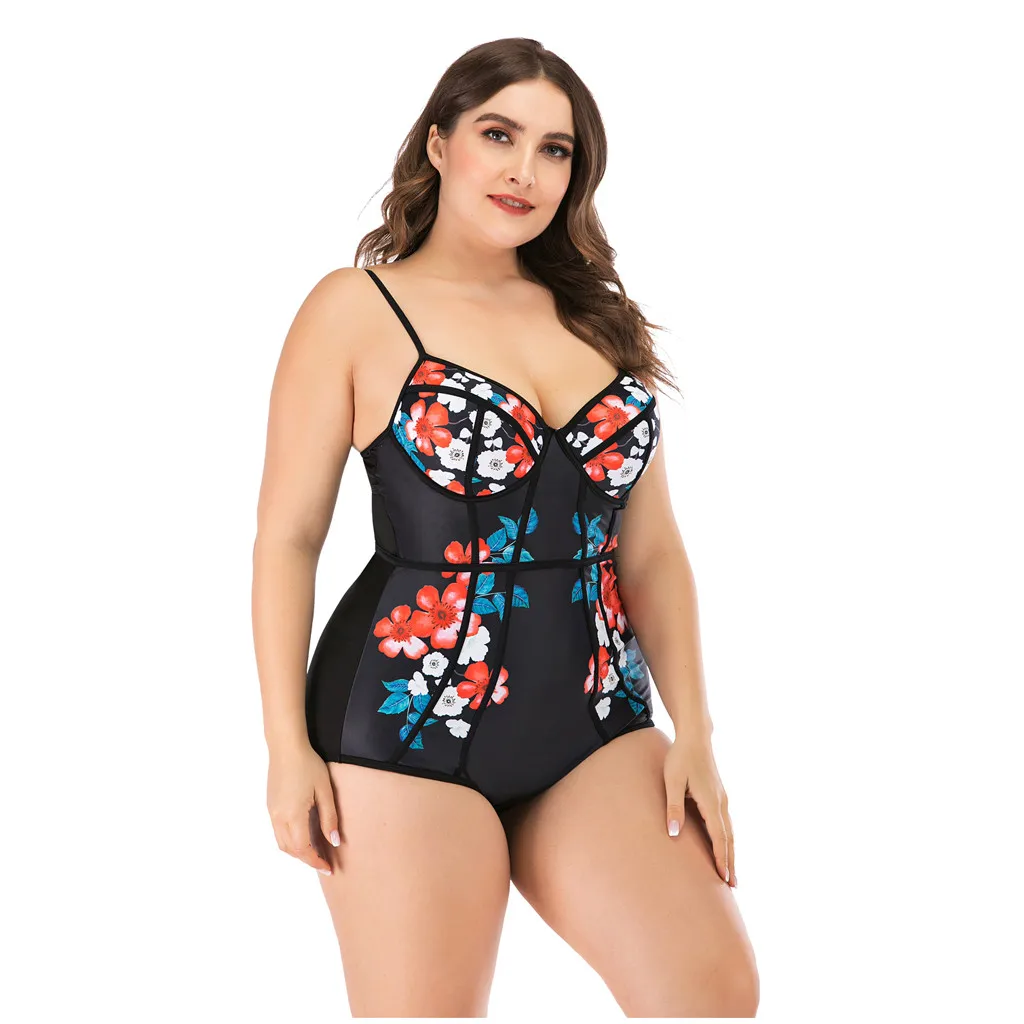Женский сплошной купальник с цветочным принтом и чашками пуш-ап |