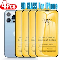 4pcs 9d tempered glass for iphone 11 12 13 mini pro max screen protector for iphone x xr xs max 7 8 6s plus se full cover glass