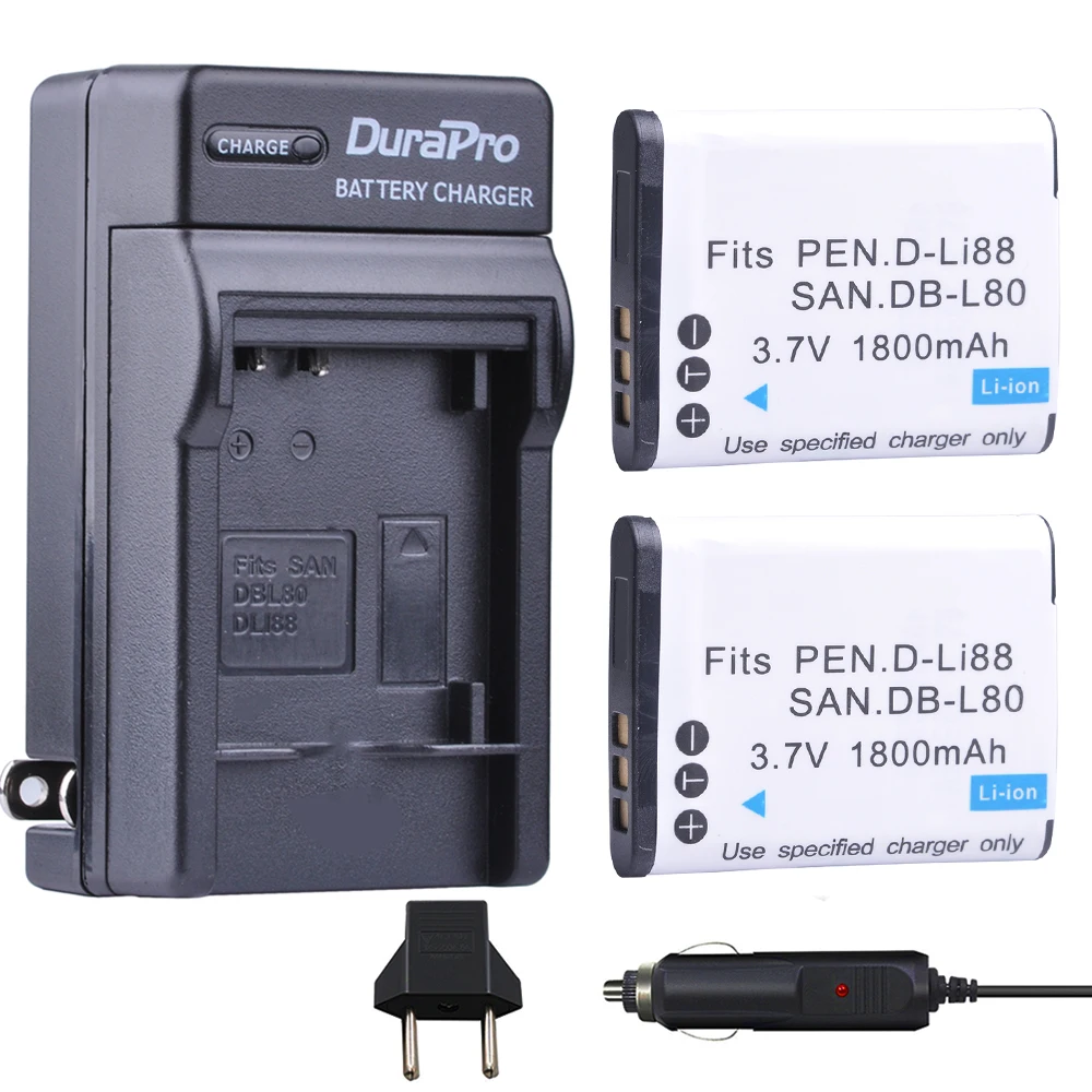 

D-Li88 1800mAh DLI88 DB-L80 Li-ion Battery+ Single Charger for Pentax Optio H90 P70 P80 W90 WS80 Cameras Sanyo Xacti DMX-CG11
