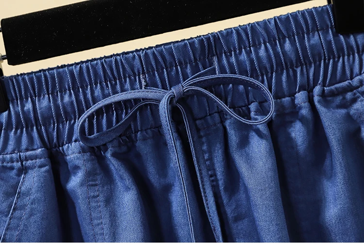 

Plus Size 5XL Fashion Women 2021 Summer Short For Women Female Loose High Waist Drawstring Wide Leg Casual Denim Shorts WH128