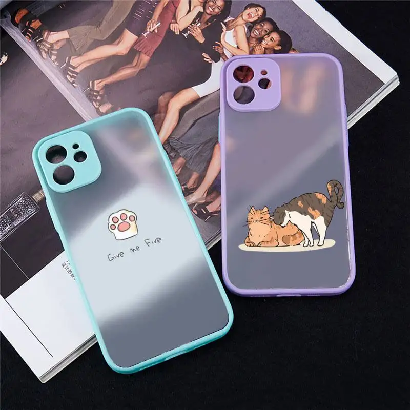 

cute cat Phone Case For iPhone 13 12 11 Mini Pro XR XS Max 7 8 Plus X Matte transparent blue Back Cover