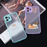 cute cat phone case for iphone 13 12 11 mini pro xr xs max 7 8 plus x matte transparent blue back cover