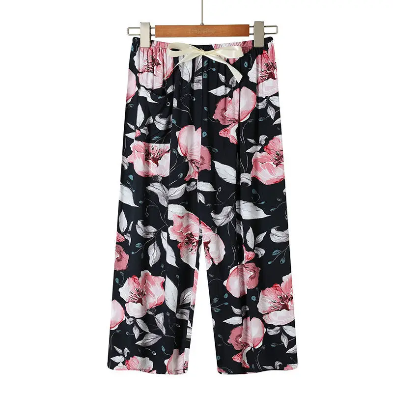 

Women's Home Clothes Sleep Bottoms for Summer Pajama Pants Large Size Female Cotton Shorts 100% Cute Soft Loose Floral Trousers