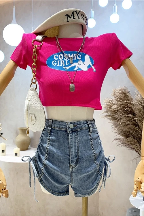 

2021 Summer New Korean Outer Wear Side Fold High Waist with Straps Wide-Leg Denim Shorts Women