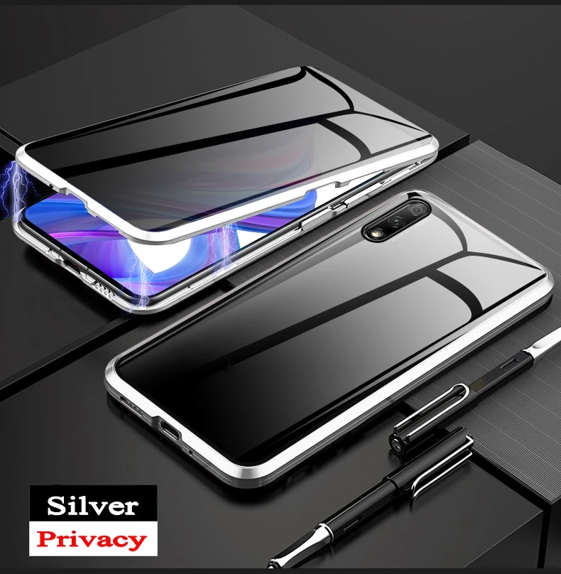 Серебристый Защитный Магнитный чехол для huawei P30 P20 Pro, двусторонний металлический бампер из закаленного стекла, чехол для huawei mate 20 - Цвет: Серебристый
