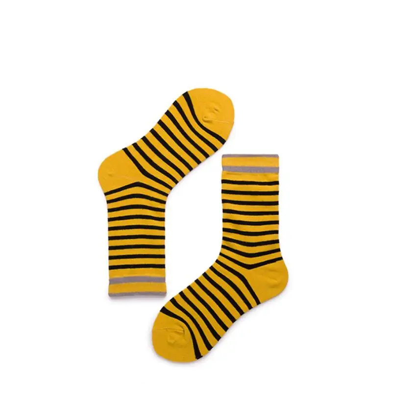 Women Men Solid Striped Cotton Sport Socks Ankle Sock Unisex Mustard Base Black Stripes Short Winter Socks 5 pairs/ lot AL203SC