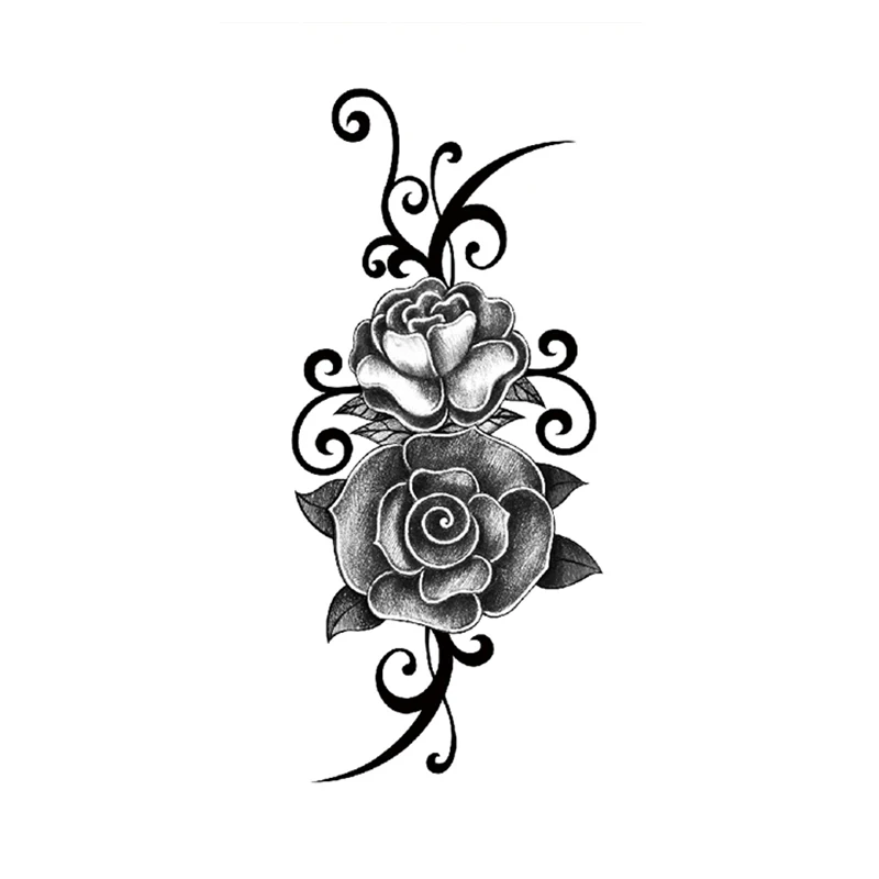 

Waterproof Temporary Tattoo Sticker Black Rose Flowers Vine Totem Design Fake Tattoos Flash Tatoos Arm Body Art for Women Girl