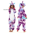 Зимние комбинезоны с капюшоном для девочек и мальчиков кигуруми комбинезоны пижамы с животными Детские пижамы с единорогом фиолетовые пижамы с единорогом
