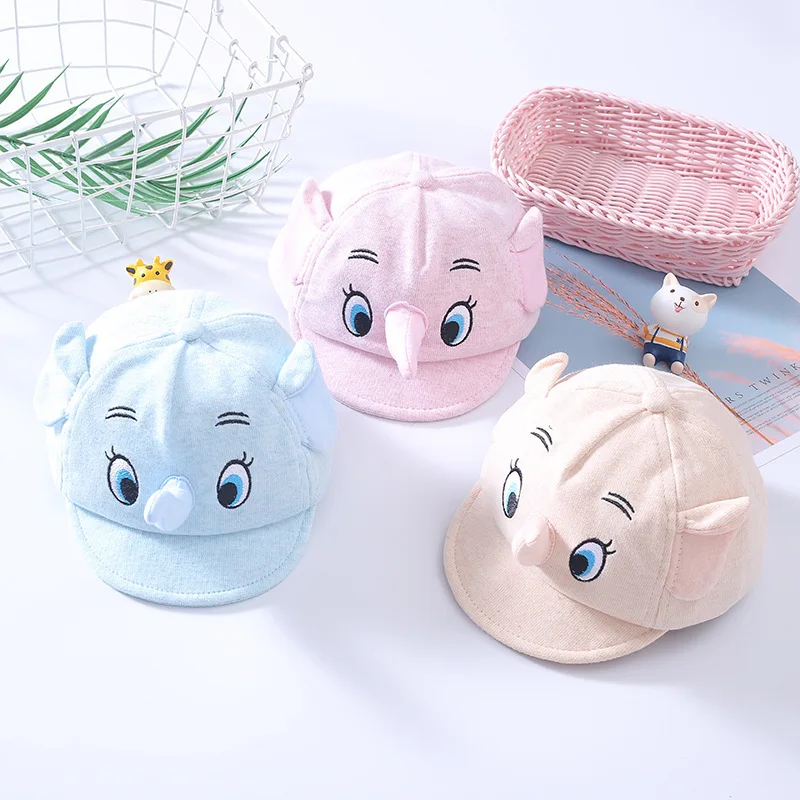 

Cartoon elephant baby hat Super cute cotton soft brim Newborn head guard