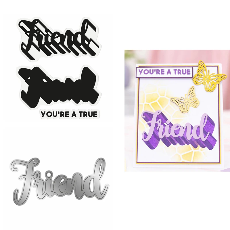 

2pcs/lot Youre a true Friend Stamps and Dies Bundle Large Friend Sentiment Clear Stamps for DIY Scrapbooking Card Making X9