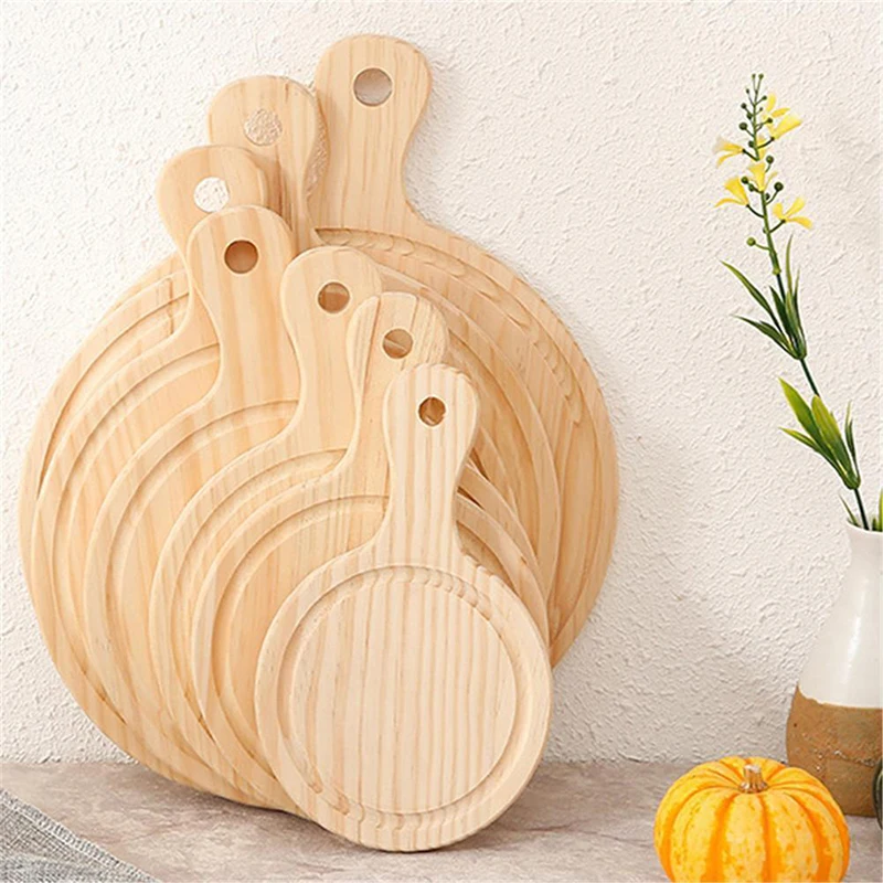 Wooden Pizza Dish Round Handheld Baking Pan Cake Stone Cutting Board Platter Bakeware Kitchen Tool Accessories | Дом и сад