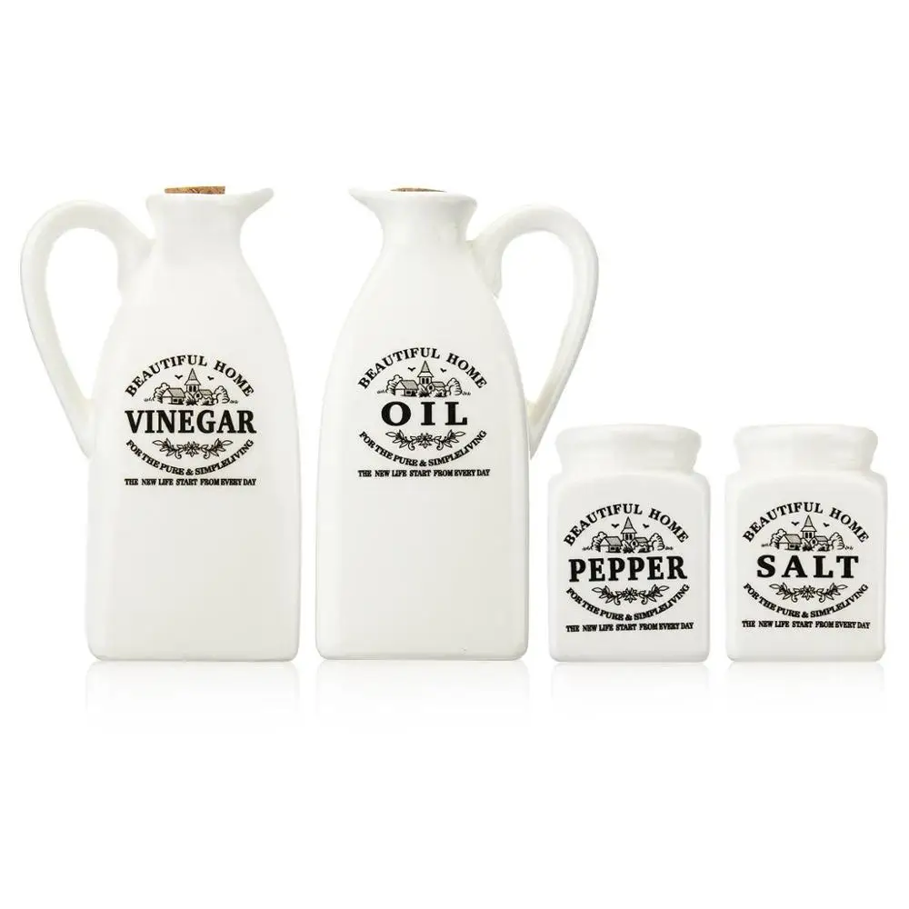 4pcs white 4 шт Керамическая баночка специй с деревянной пробкой, кухонная бутылка для приправ, горшок для приправ, перец, масло с уксусом, бутылка для соли, инструмент для приготовления специй - Цвет: 4pcs white
