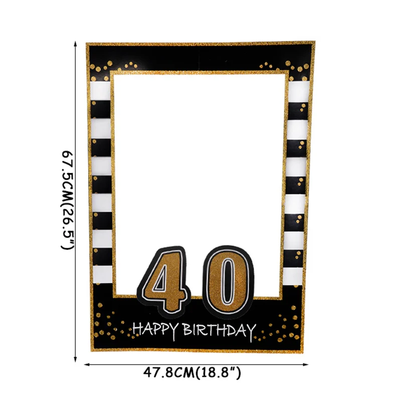 black 40th Свадебный декор фоторамка для взрослых 30th 40th 50th 60th Happy Birthday Photo Booth Реквизит для детей 1 день Рождения Декор принадлежности - Цвет: black 40th