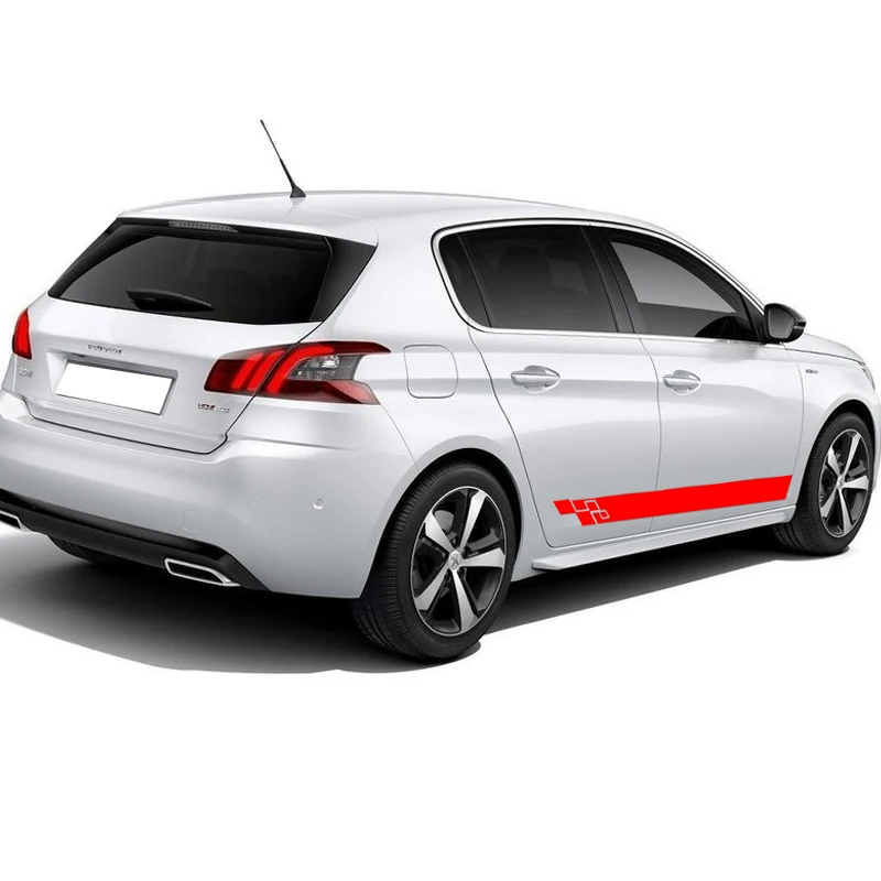 2Pcs Car Door Side Skirt Stickers Body Long Stripes Decor Vinyl Film Decals For Peugeot 308 CC GTI SW Accessories - купить по