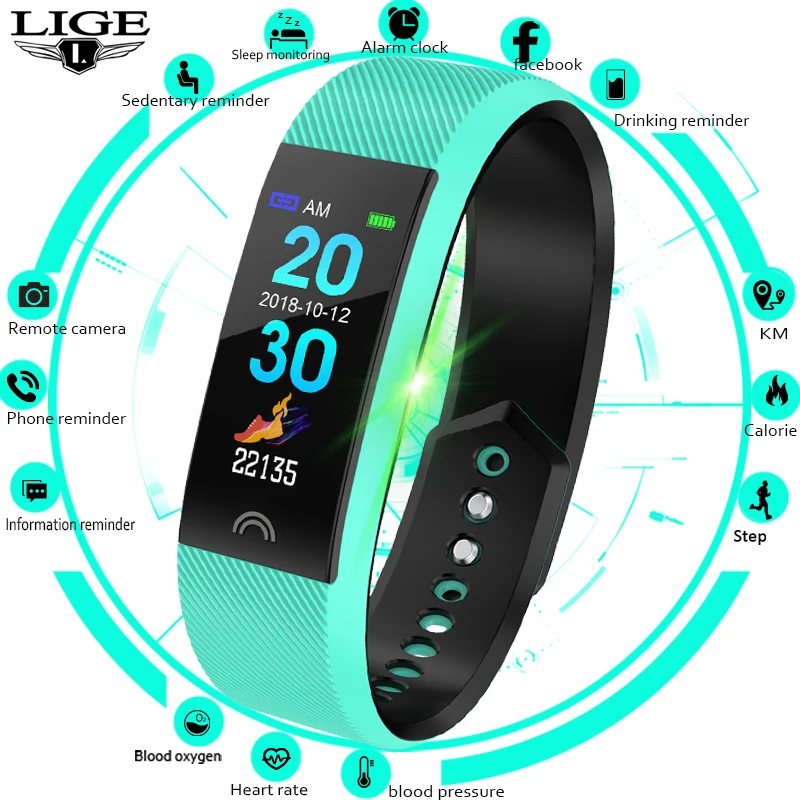 LIGE Женский фитнес Браслет спортивный смарт браслет монитор сердечного ритма