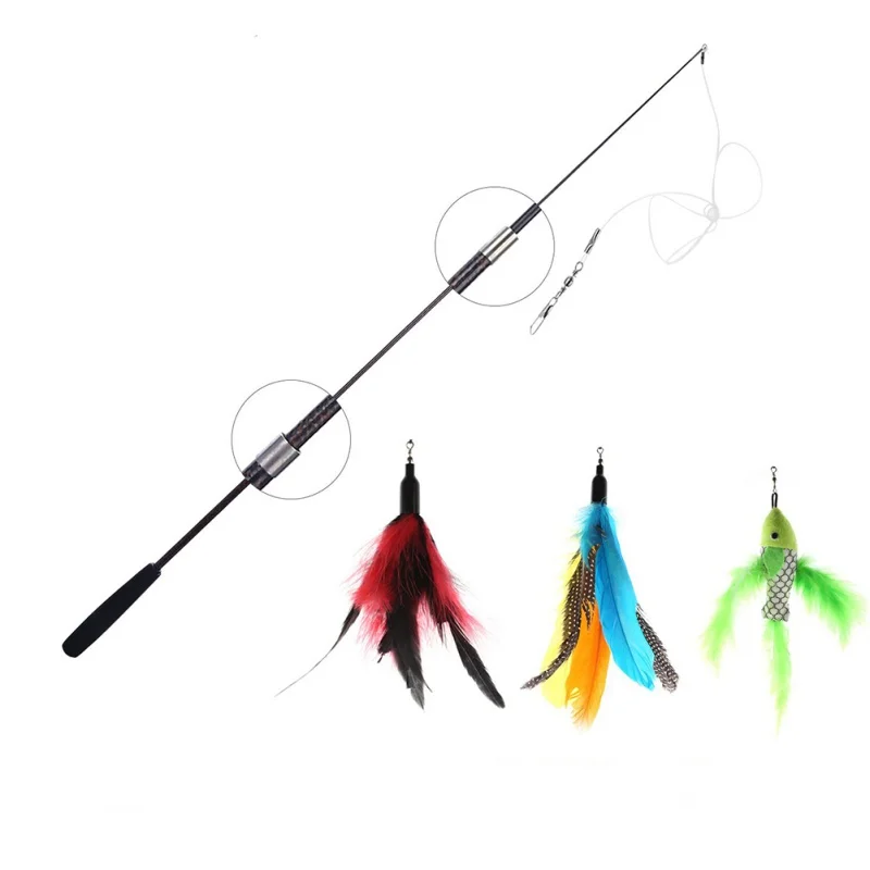 

Funny Feather Spring Kitten Cat Toy Feather Rod Teaser Play Pet Wand Teasing with Coloful Interactive feather