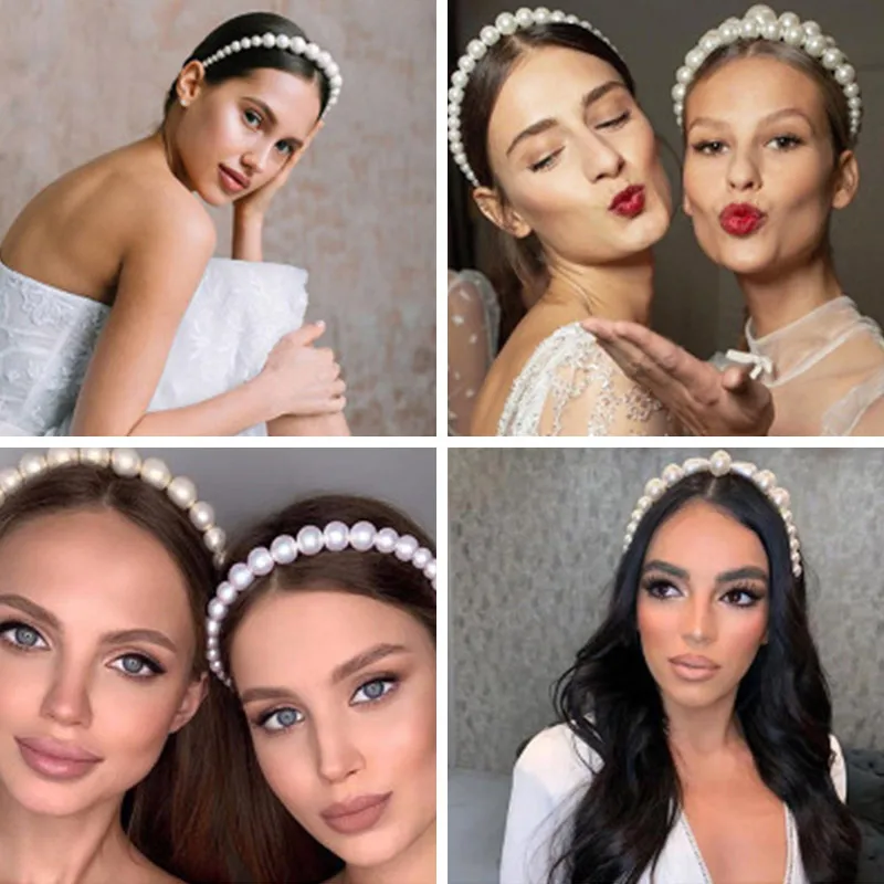 

Full Pearl Hairbands for Women Girls Sweet Big Pearls Headband Elegant Lady Hair Hoops Fashion Temperament Hair Accessories Gift