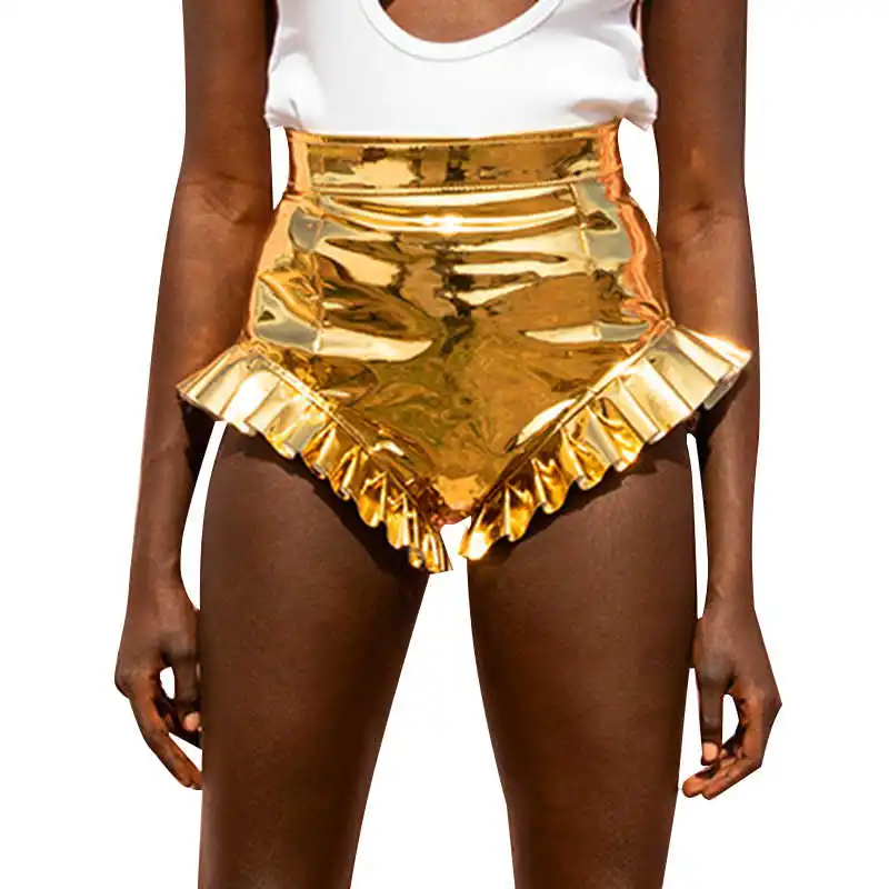 

Sexy Gold Short For Women High Waist Casual Loose Solid Patchwork Ruched Short Shorts Female New 2021 Summer Fashion Clothing