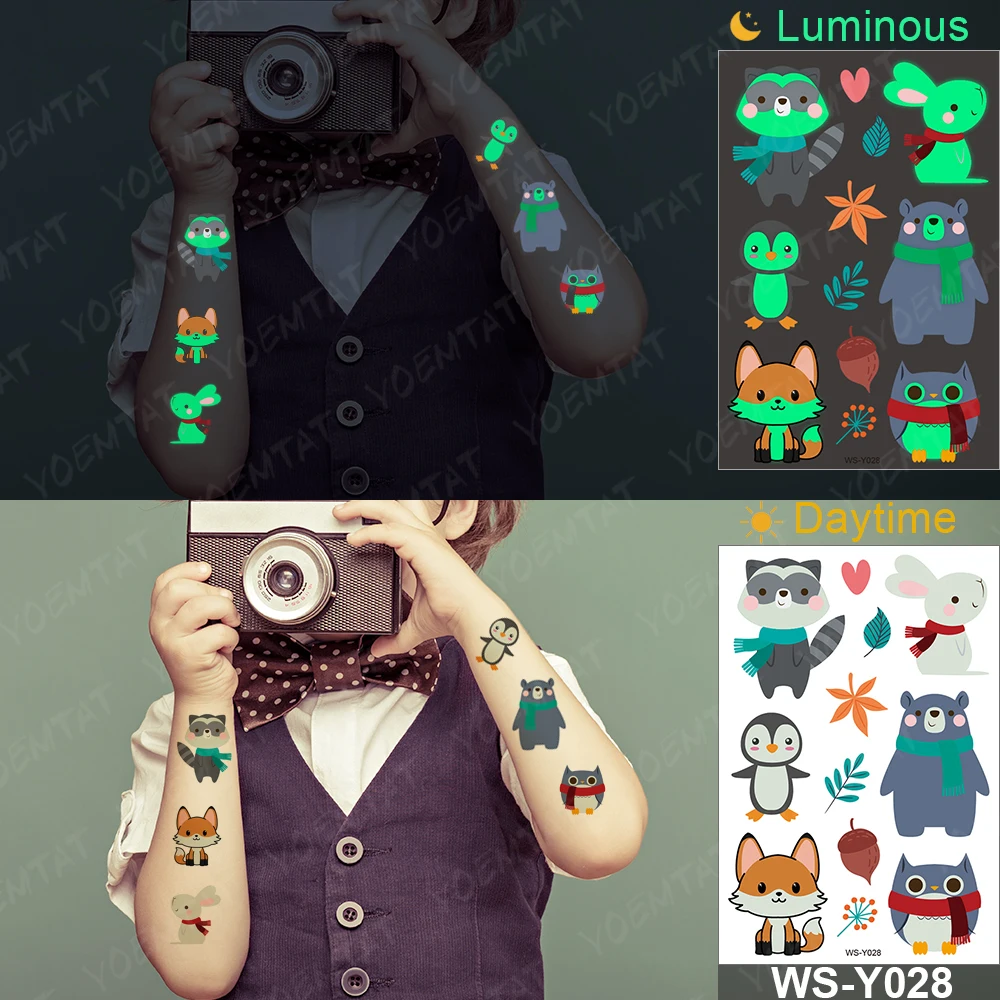 

Glitter Tattoo Kids Space 6 Month Temporary Tatoo 2021 Body Art Luminous Panda Rabbit Penguin Cartoon Animal Cute Boy Girl Child