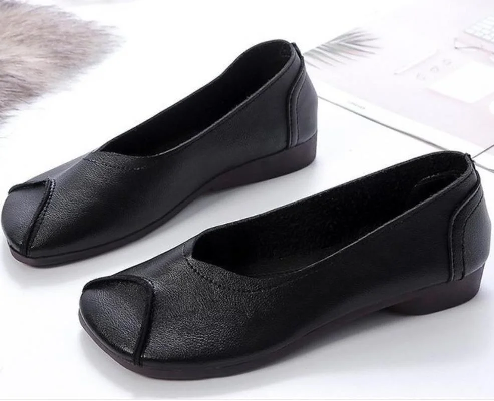 

Woman Casual Square Toe Flats Sneakers Ballet Shoe Women Solid Shallow Slip on Loafers Soft Pu Leather Outdoor Shoe Femme