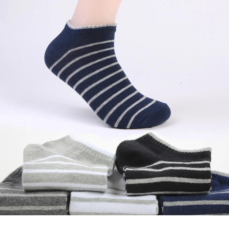 Носки мужские тонкие в полоску спортивные дышащие хлопковые короткие