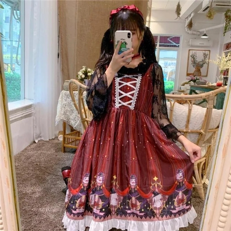 Lolita Dress Japanese Sweet and Cute Kawaii Red Christmas Dress Daily Student Retro Mori Day Dress Gothic Dress Gothic Dress