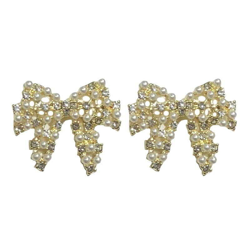 

S925 needle Sweet Jewelry Earrings Hot Selling Popular Style Crystal Simulated Pearl Bowknot Earrings For Youth Girl