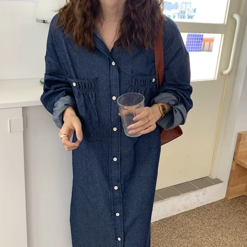 Джинсовое платье Piooni для женщин свободное однобортное приталенное