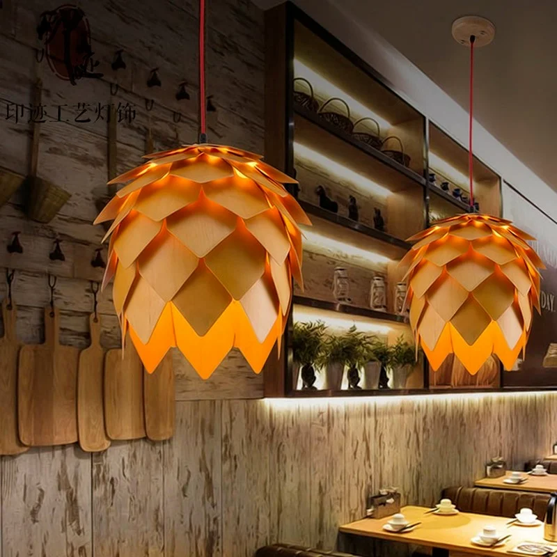 Retro nórdico piña lámparas colgantes Led moderno de madera DIY IQ elementos rompecabezas arte de dormitorio de madera de Lamparas de accesorios de luz