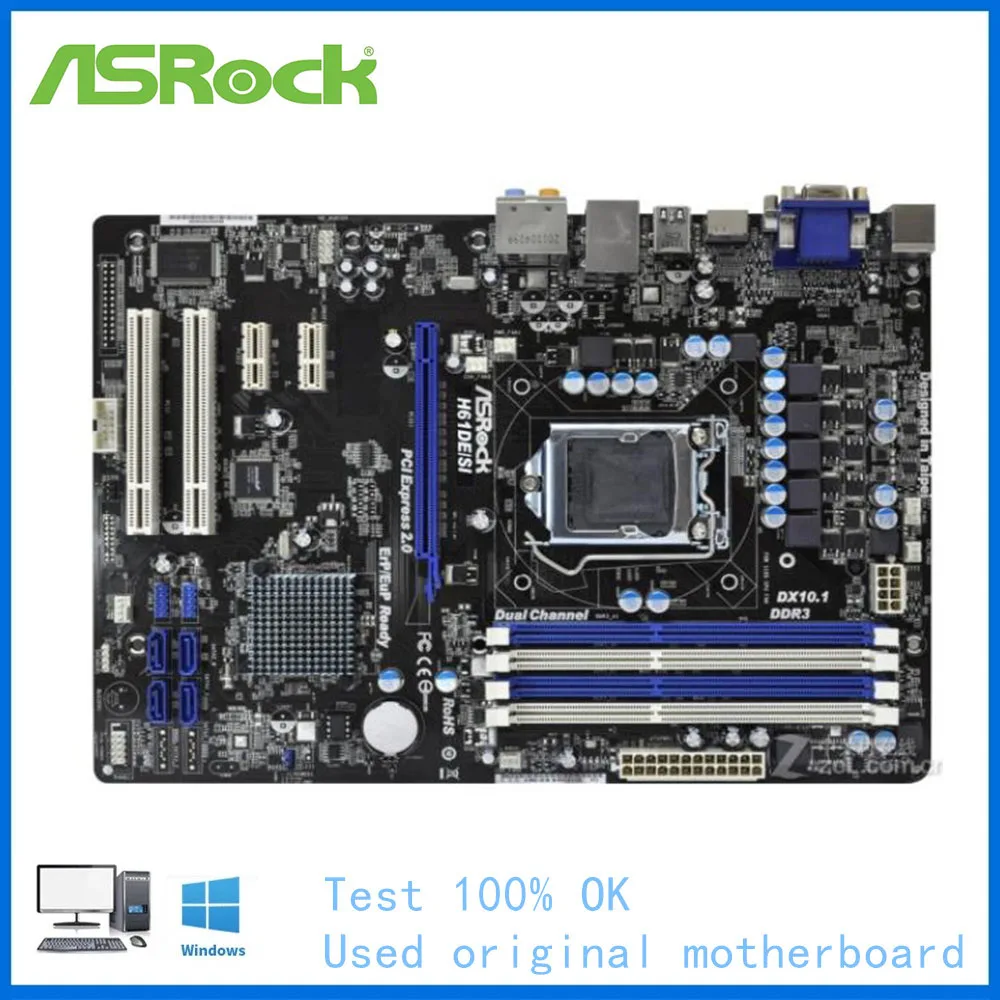 Материнская плата для ASRock H61DESI LGA 1155 Intel H61 б/у материнская USB2.0 SATA II PCI-E X16